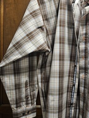 Ariat Brown Orange Baby Blue And White Plaid Casual Button-Down Shirt
